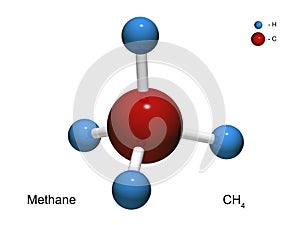 Isolated 3D model of a molecule of methane