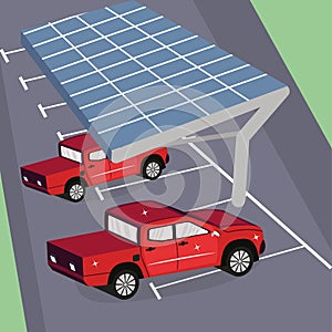 Isolated 3d red jeep on a parking slot Vector