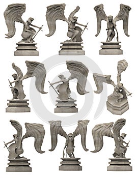 Isolated 3d render illustration of antique ancient stone female angel warrior statue