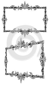 Isolated 3d render illustration of clay ornate picture frame with floral elements