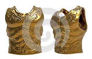 Isolated 3d render illustration of golden engraved chest armor