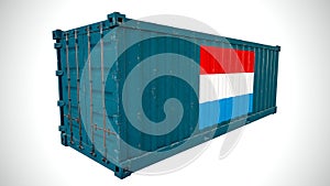 Isolated 3d rendering shipping sea cargo container textured with National flag of Luxembourg