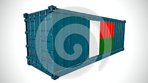 Isolated 3d rendering shipping sea cargo container textured with National flag of Madagascar