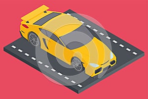 Isolated 3d yellow racing car icon