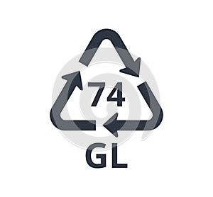 Isolated 74 GL icon for light sort glass. Concept of ecology and packaging.