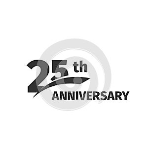 Isolated abstract black 25th anniversary logo on white background. 25 number logotype. Twenty-five years jubilee