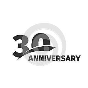 Isolated abstract black 30th anniversary logo on white background. 30 number logotype. Thirty years jubilee celebration