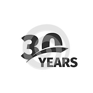 Isolated abstract black 30th anniversary logo on white background. 30 number logotype. Thirty years jubilee celebration
