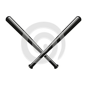 Isolated abstract black color crossed baseball bats logo. American sport equipment logotype. National game icon. Vector