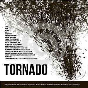 Isolated abstract black color tornado of dust in low poly style on white background banner, garbage hurricane vector