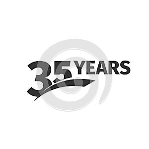 Isolated abstract black 35th anniversary logo on white background. 35 number logotype. Thirty-five years jubilee