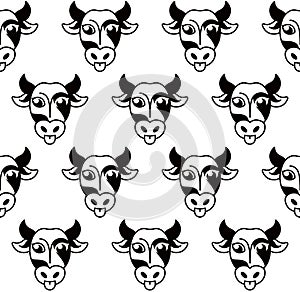 Isolated abstract black and white cow muzzle logo. Hoofed animal background. Milk texture pattern. Natural dairy
