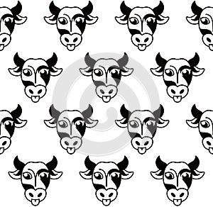 Isolated abstract black and white cow muzzle logo. Hoofed animal background. Milk texture pattern. Natural dairy photo