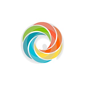 Isolated abstract colorful circular sun logo. Round shape rainbow logotype. Swirl, tornado and hurricane icon. Spining