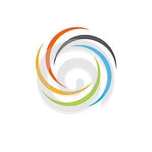 Isolated abstract colorful circular sun logo. Round shape rainbow logotype. Swirl, tornado and hurricane icon. Spining