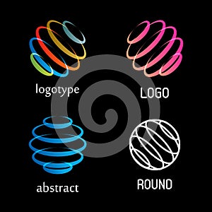 Astratto colorato in giro Viso segno vettoriale di un'organizzazione o istituzione impostato. anelli elementi. filatura spirali icone 
