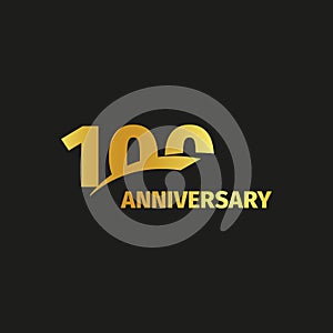 Isolated abstract golden 100th anniversary logo on black background.