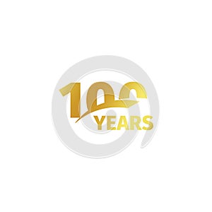 Isolated abstract golden 100th anniversary logo on white background. 100 number logotype. One hundred years jubilee
