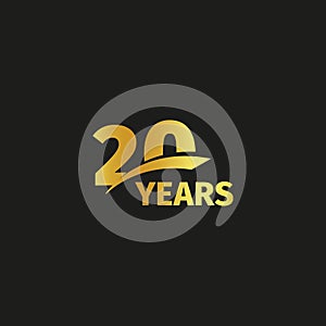 Isolated abstract golden 20th anniversary logo on black background.