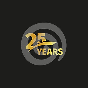 Isolated abstract golden 25th anniversary logo on black background. 25 number logotype. Twenty five years jubilee