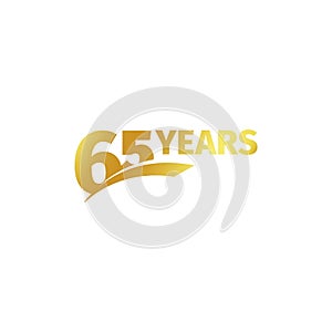 Isolated abstract golden 65th anniversary logo on white background. 65 number logotype. Sixty-five years jubilee