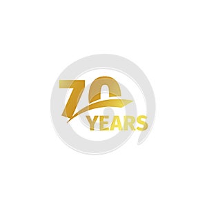 Isolated abstract golden 70th anniversary logo on white background. 70 number logotype. Seventy years jubilee