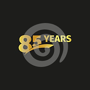 Isolated abstract golden 85th anniversary logo on black background. 85 number logotype. Eighty-five years jubilee