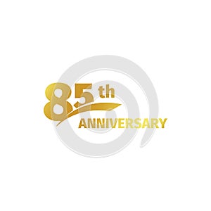 Isolated abstract golden 85th anniversary logo on white background. 85 number logotype. Eighty-five years jubilee