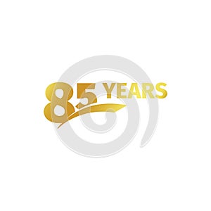 Isolated abstract golden 85th anniversary logo on white background. 85 number logotype. Eighty-five years jubilee