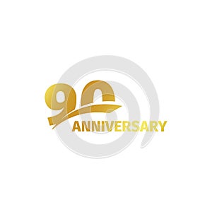 Isolated abstract golden 90th anniversary logo on white background. 90 number logotype. Ninty years jubilee celebration
