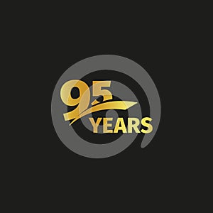 Isolated abstract golden 95th anniversary logo on black background. 95 number logotype. Ninty-five years jubilee