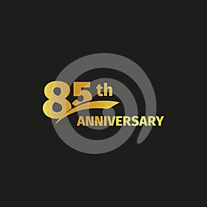 Isolated abstract golden 85th anniversary logo on black background. 85 number logotype. Eighty-five years jubilee photo