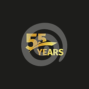 Isolated abstract golden 55th anniversary logo on black background. 55 number logotype. Fifty-five years jubilee photo