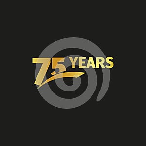Isolated abstract golden 75th anniversary logo on black background. 75 number logotype. Seventy-five years jubilee photo