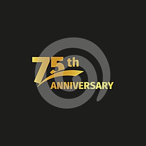 Isolated abstract golden 75th anniversary logo on black background. photo