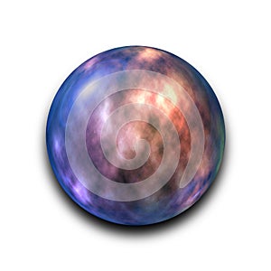 Isolated abstract nebula and galaxy in the glass ball on white background with clipping path