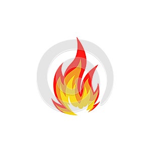 Isolated abstract red and orange color fire flame logo on white background. Campfire logotype. Spicy food symbol. Heat
