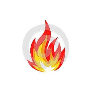 Isolated abstract red and orange color fire flame logo on white background. Campfire logotype. Spicy food symbol. Heat