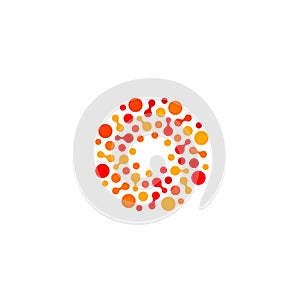 Isolated abstract round shape orange and red color logo, dotted stylized sun logotype on white background vector
