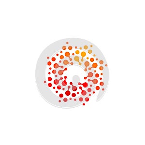 Isolated abstract round shape orange and red color logo, dotted stylized sun logotype on white background vector