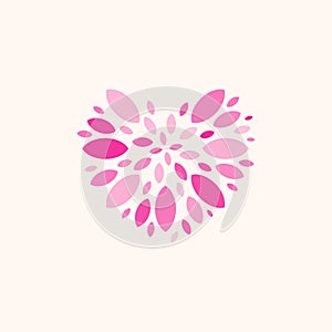 Isolated abstract vector logo. Pink heart image. Graphic symbol for St. Valentines Day. Designed flower icon. Bright