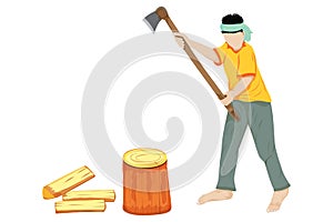 Isolated agriculturist  cutting firewood