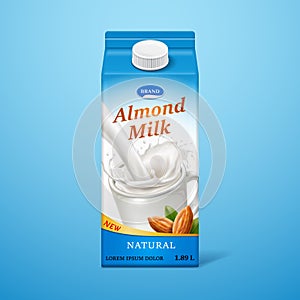 Isolated almond milk in paper package