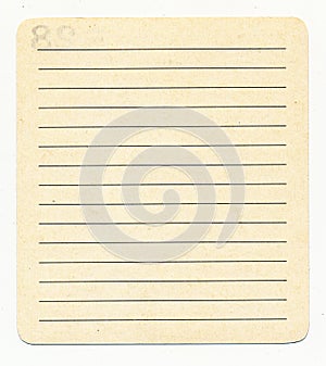 isolated ancient used index card paper with line
