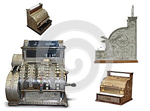 Isolated antique old  cash register on white background