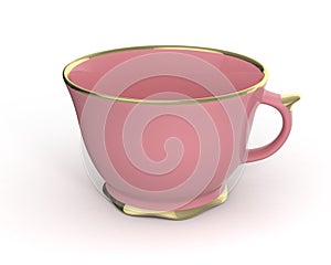 Isolated antique porcelain cup with gold on white background. 3D Illustration.