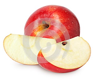 Isolated apples. Whole red apple fruit with slice (cut) isolated on white with clipping path.