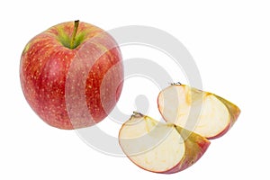 Isolated apples. Whole red apple fruit with slice cut isolated on white with clipping path