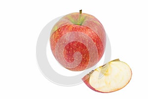 Isolated apples. Whole red apple fruit with slice cut isolated on white with clipping path