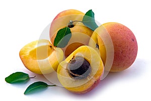 Isolated apricot. Fresh cut apricot fruits isolated